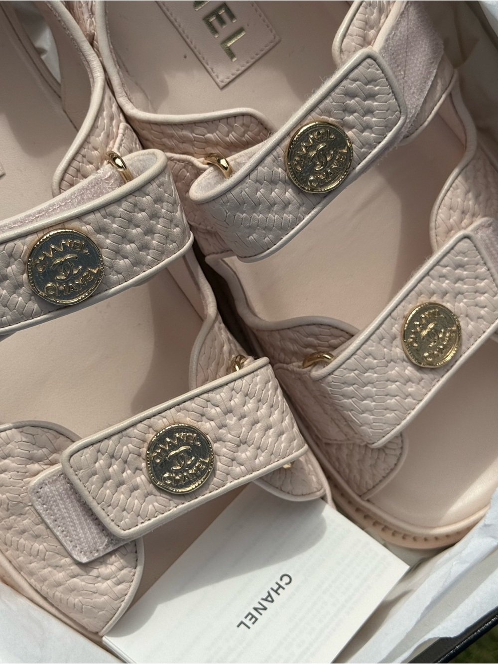 Chanel Pink Calfskin Printed Velcro "Dad" Medallion Sandals - Picture 3 of 6